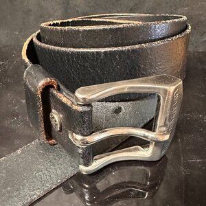 Levis Leather Belt Distressed Mens Silver Buckle Black  Size Large